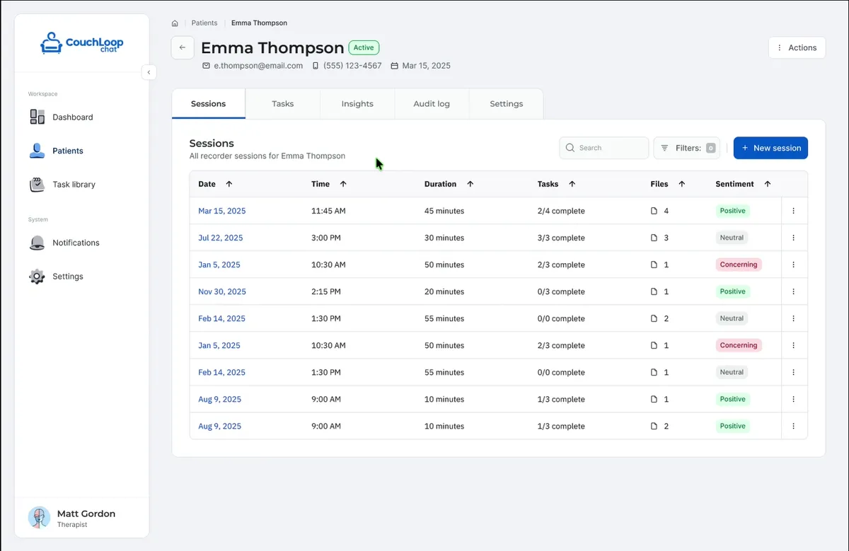 AI-Assisted Session Notes - product demo